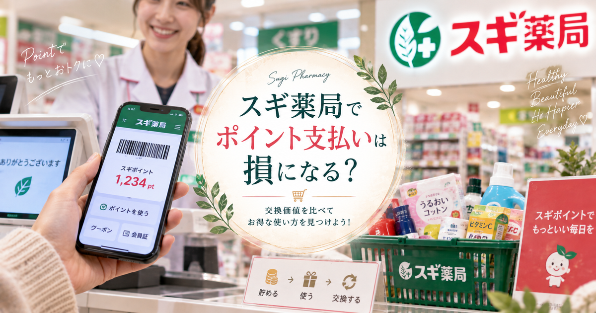 スギ薬局でポイント支払いすると損になる？交換価値を比べればお得な使い方が見えてくる！